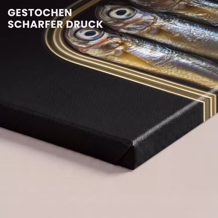Sardines - Blik - Zwart - Vissen canvas 2cm klein -closeup_print_DE