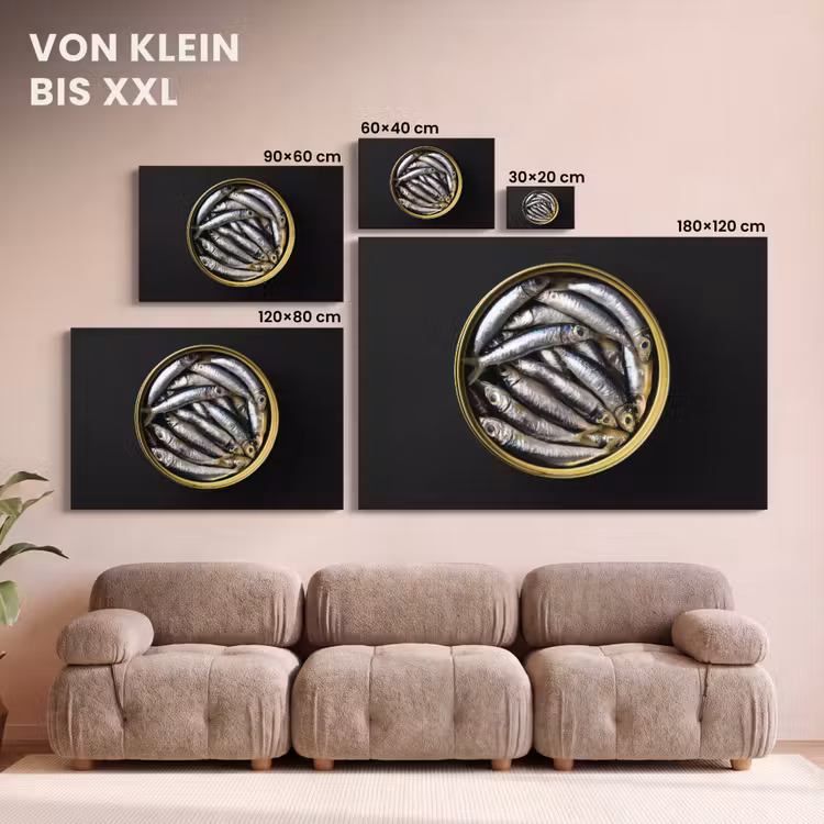 Sardines - Vissen - Rond - Zwart canvas 2cm klein -Xsfeer8_DE