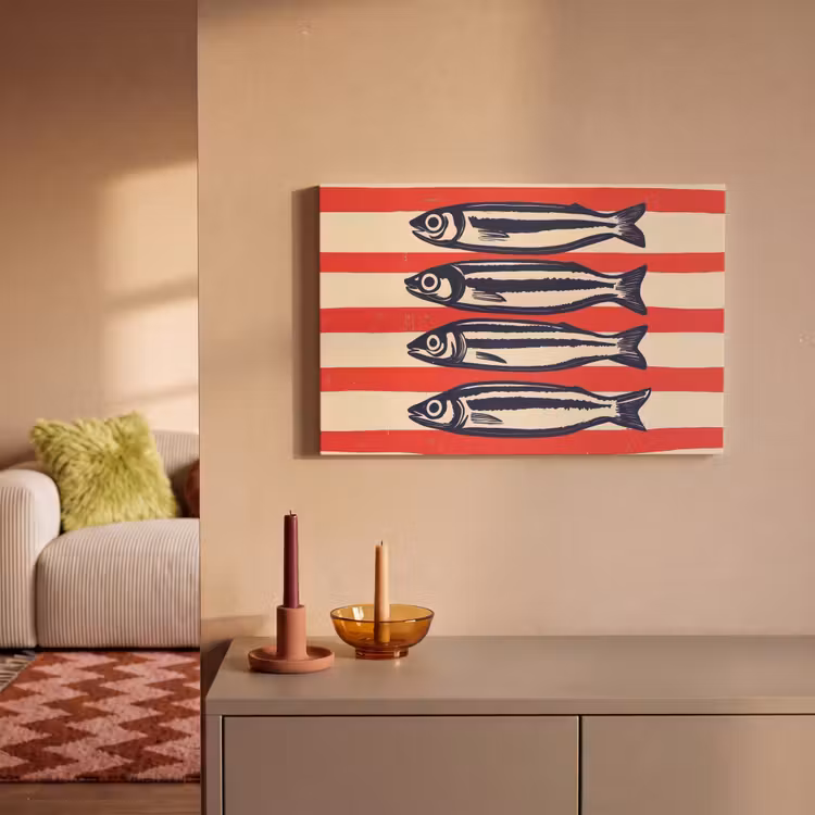 Sardines - Rood en beige strepen canvas 2cm klein -sfeer1