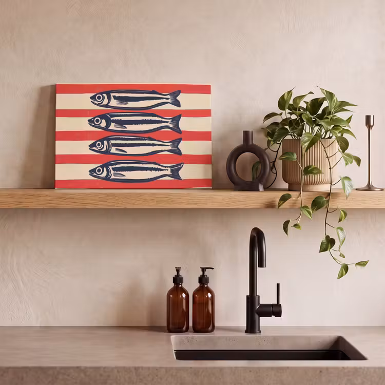 Sardines - Rood en beige strepen canvas 2cm klein -closeup_print_DE