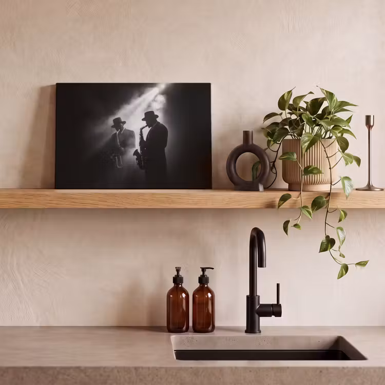 Saxofonisten - Hoeden - Rook - Licht canvas 2cm klein -sfeer3