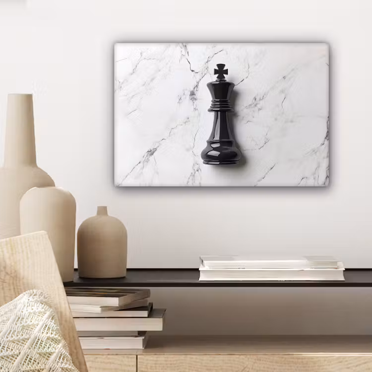 Schaakstuk - Koning - Zwart - Marmer canvas 2cm klein -closeup_print_DE