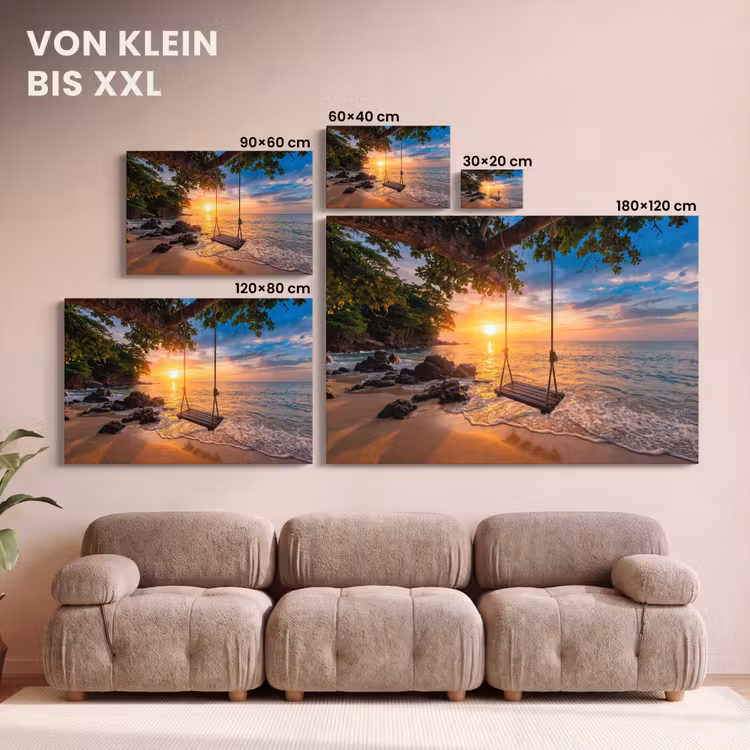 Schommel - Strand - Zonsondergang - Natuur - Oranje canvas 2cm klein -Xsfeer8_DE