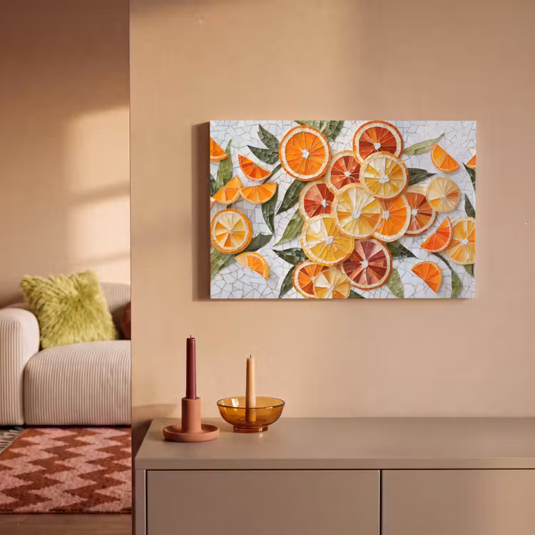 Schijfjes - Fruit - Oranje - Mozaïek canvas 2cm klein -sfeer1