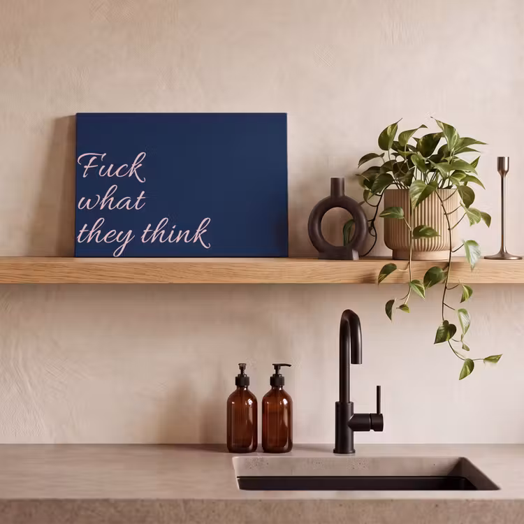 Fuck what they think - Blauw - Cursief canvas 2cm klein -uniquesellingpoint_afwerking-onlywow_DE