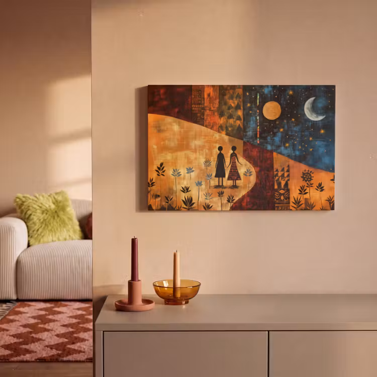 Silhouetten - Abstract - Zon - Maan canvas 2cm klein -sfeer1