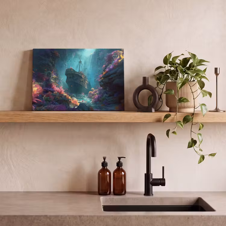 Schip - Hout - Koraalriffen - Zonlicht canvas 2cm klein -sfeer3