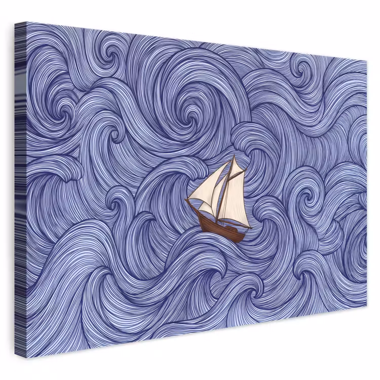 Schip - Golven - Zee - Illustratie - Blauw canvas 2cm klein -3d