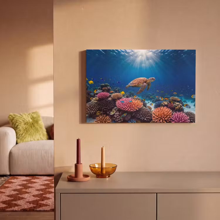 Schildpad - Koraalrif - Oceaan - Dieren - Blauw canvas 2cm klein -sfeer1