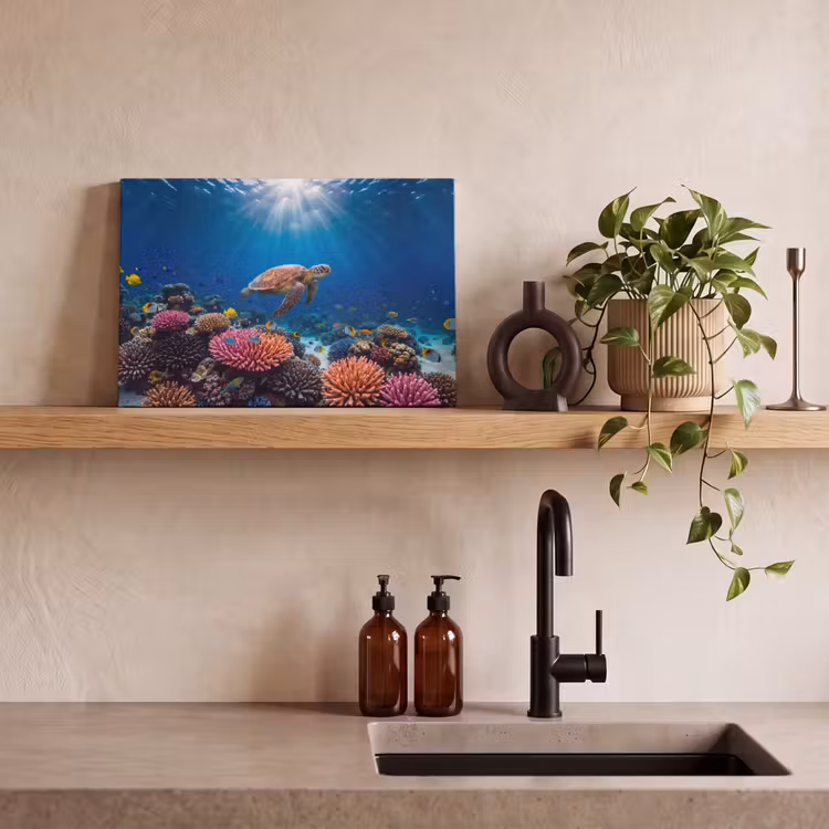Schildpad - Koraalrif - Oceaan - Dieren - Blauw canvas 2cm klein -sfeer3
