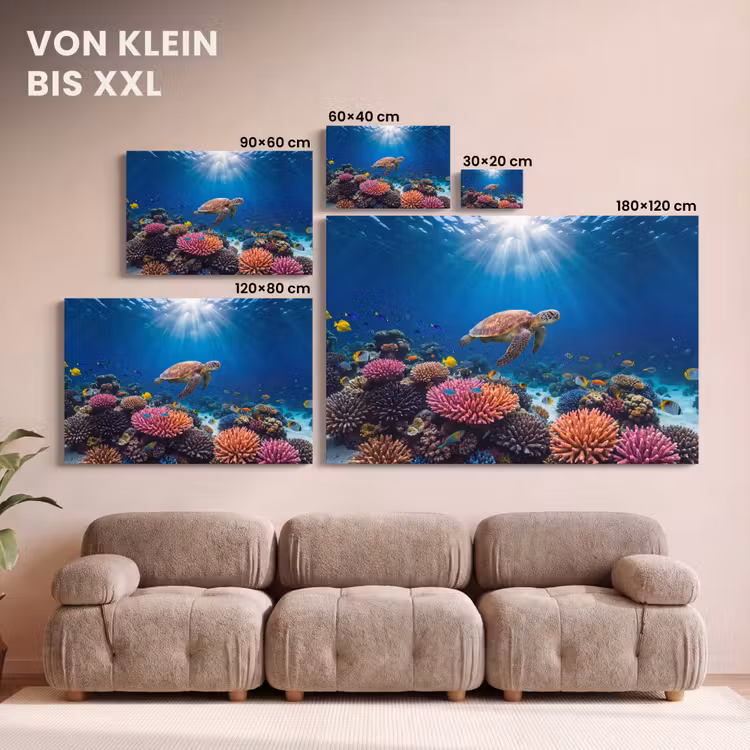 Schildpad - Koraalrif - Oceaan - Dieren - Blauw canvas 2cm klein -Xsfeer8_DE