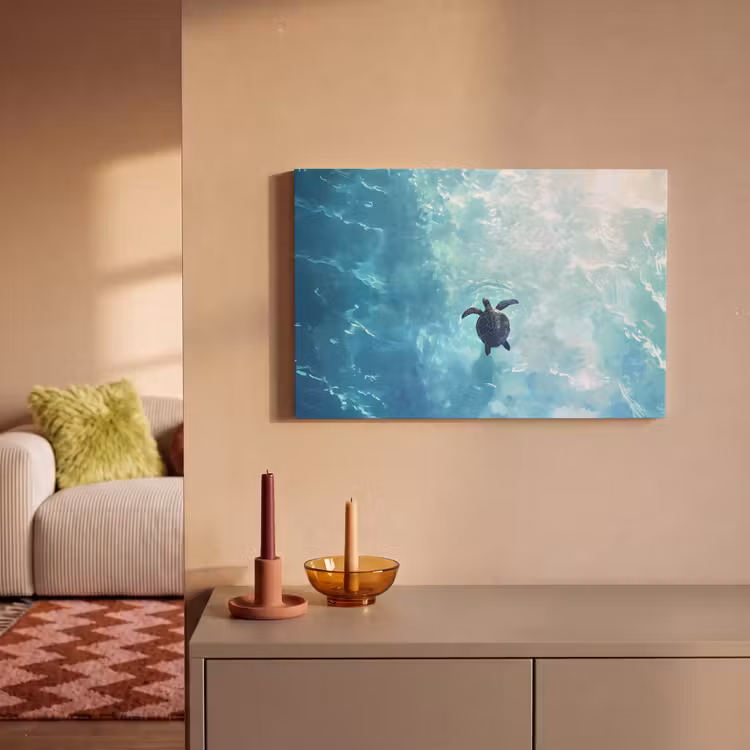 Schildpad - Zee - Blauw - Schittering canvas 2cm klein -sfeer1