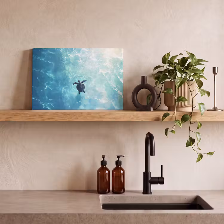 Schildpad - Zee - Blauw - Schittering canvas 2cm klein -closeup_print_DE