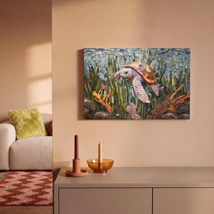 Schildpad - Zeewier - Mozaïek canvas 2cm klein -sfeer1