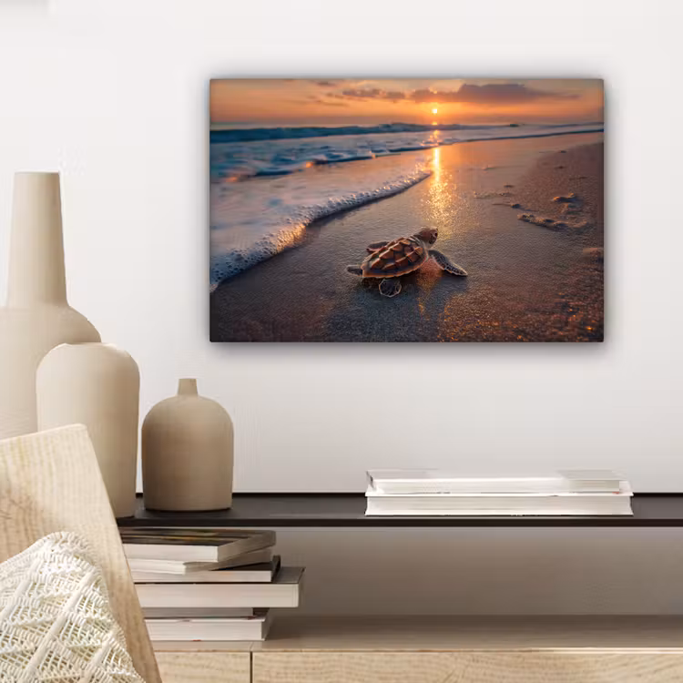 Schildpad - strand - Zonsondergang canvas 2cm klein -closeup_print_DE
