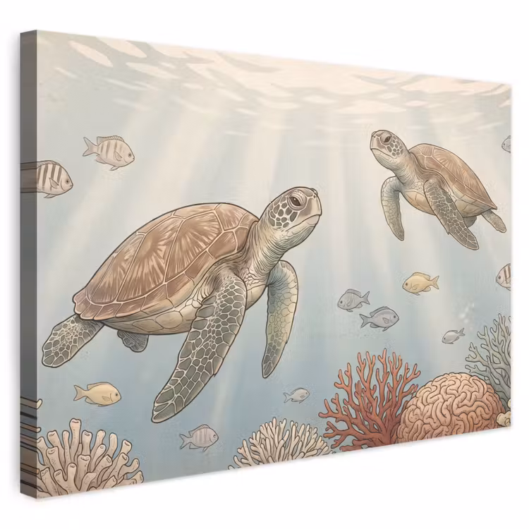 Schildpad - Onderwater - Natuur - Illustratie canvas 2cm klein -3d