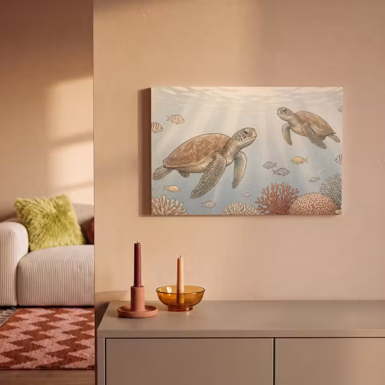Schildpad - Onderwater - Natuur - Illustratie canvas 2cm klein -sfeer1