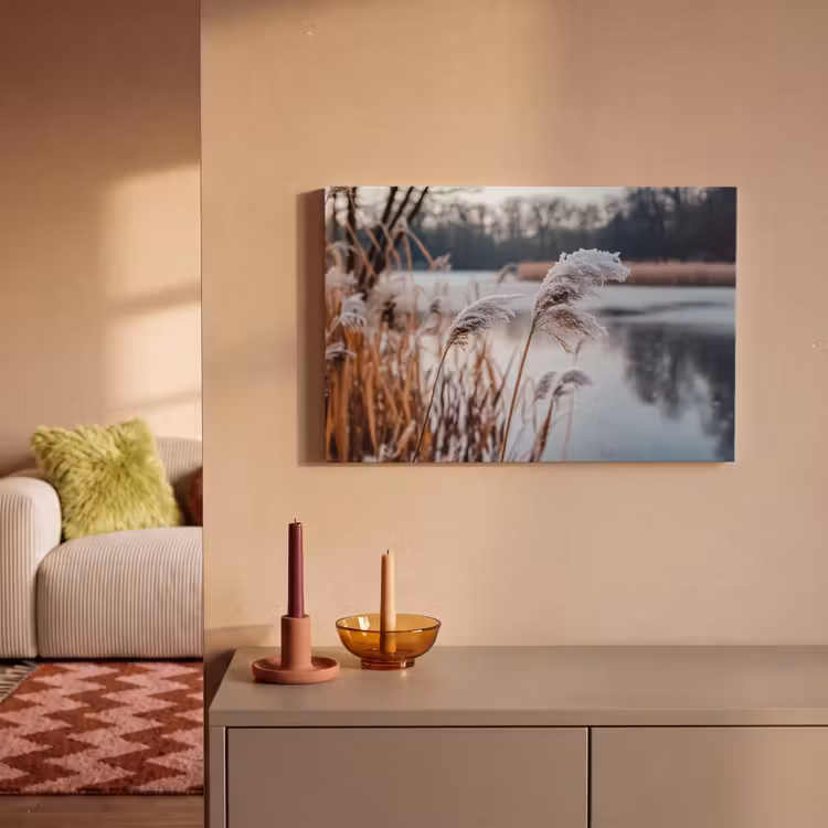 Riet - Gras - Natuur - Winter - Meer canvas 2cm klein -sfeer1