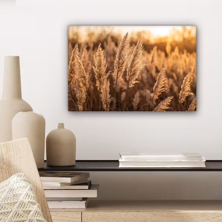 Rietpluimen - Gras - Zonsondergang - Goud - Serene canvas 2cm klein -sfeer6
