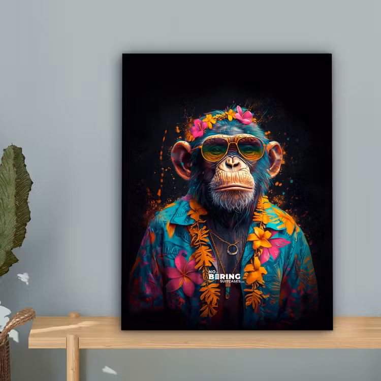 Chimpansee met Hawaii blouse canvas 2cm klein -sfeer4