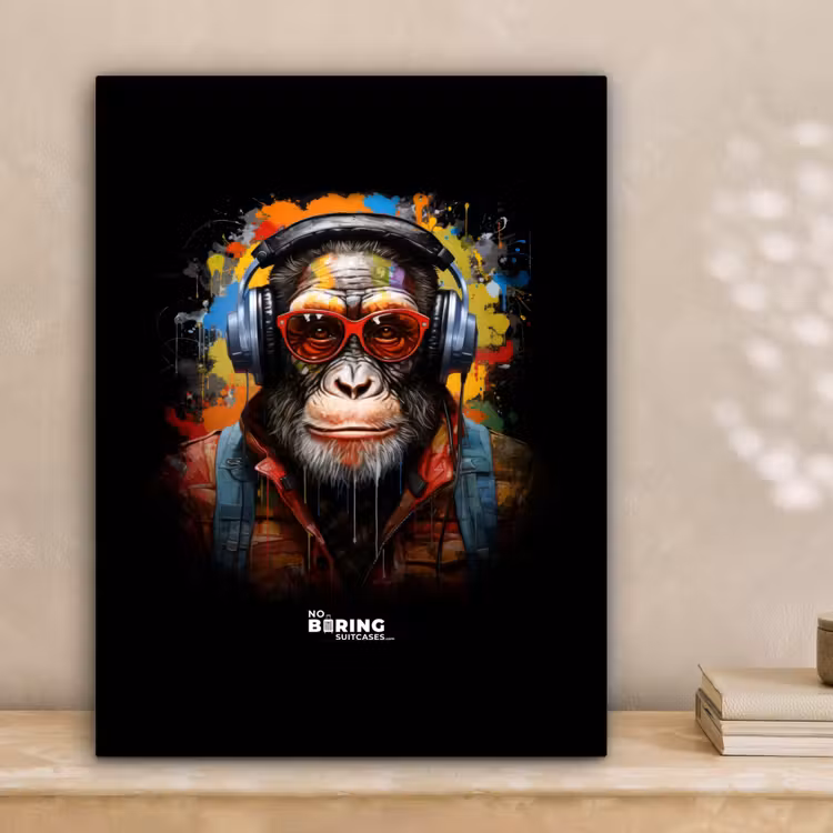 Chimpansee met koptelefoon en graffiti-spray canvas 2cm klein -sfeer1