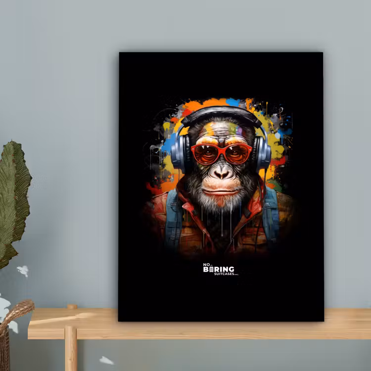 Chimpansee met koptelefoon en graffiti-spray canvas 2cm klein -sfeer4