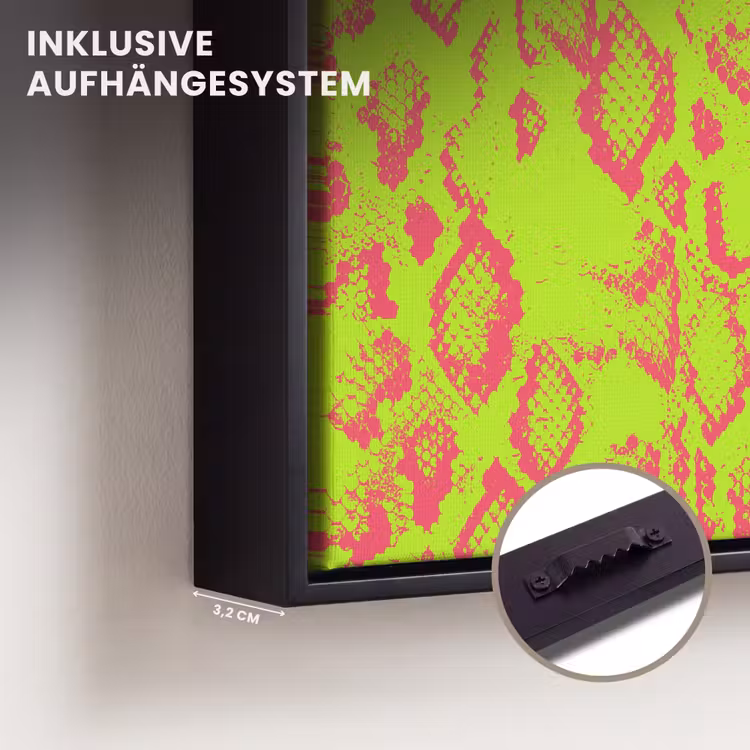 Slang - Neon - Groen - Roze Canvas met baklijst klein 1124 -closeup_ophangsysteem_DE