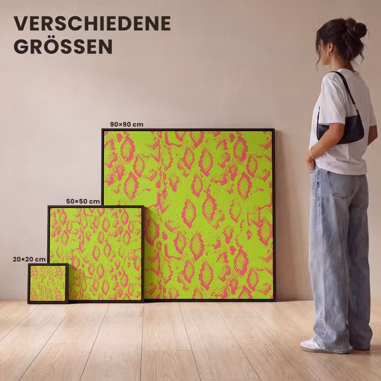 Slang - Neon - Groen - Roze Canvas met baklijst klein 1124 -comparison_formatenoverzicht_DE