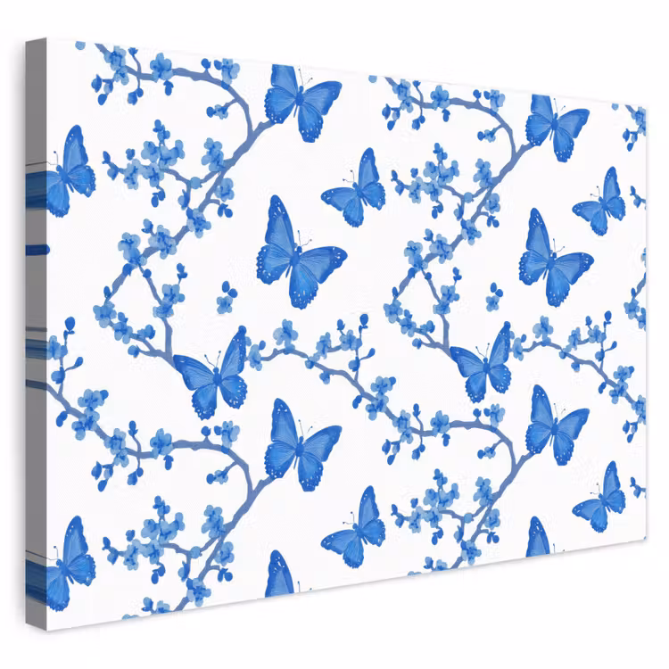 Vlinder - Bloemen - Blauw canvas 2cm klein 34 -3d