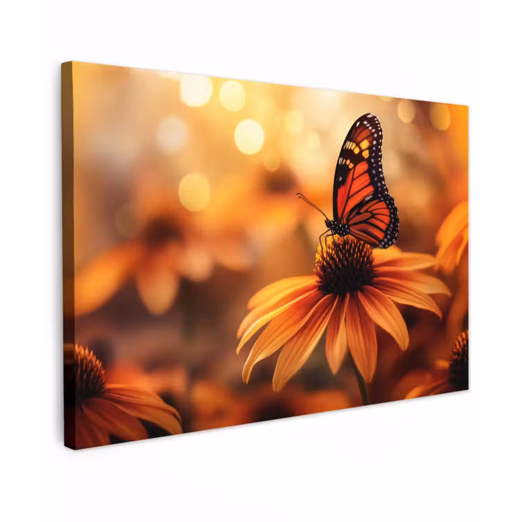 Vlinder - Bloemen - Oranje canvas 2cm klein -z3d