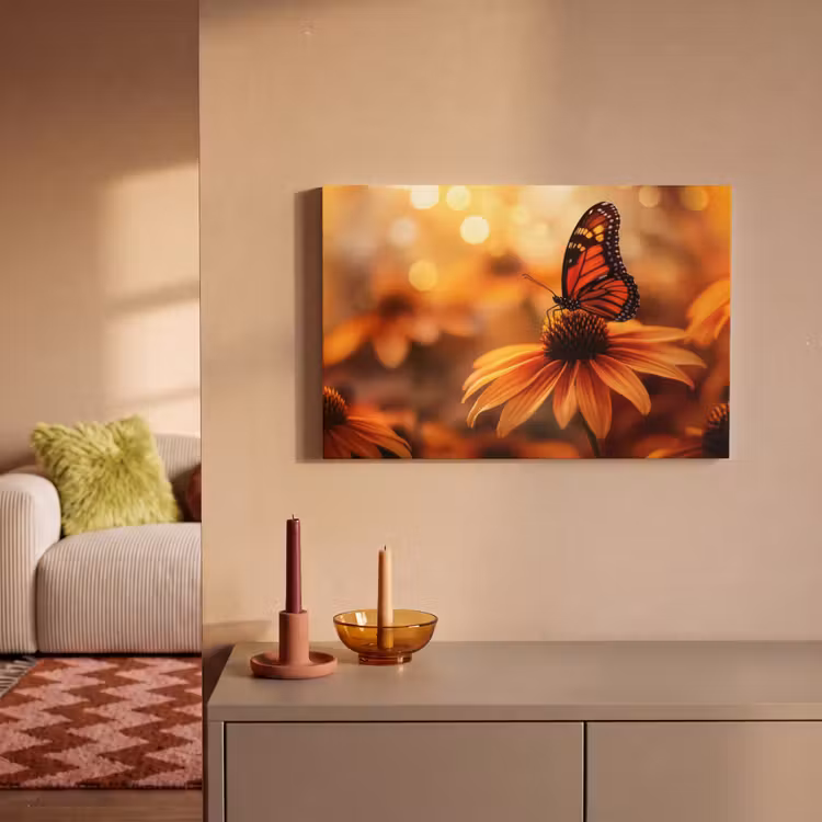 Vlinder - Bloemen - Oranje canvas 2cm klein -sfeer1