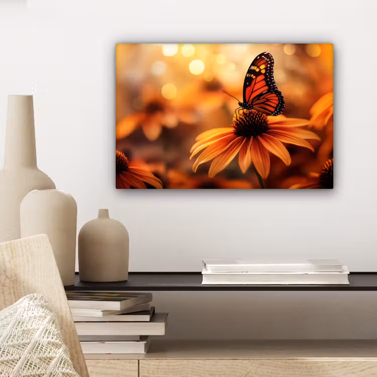 Vlinder - Bloemen - Oranje canvas 2cm klein -sfeer6