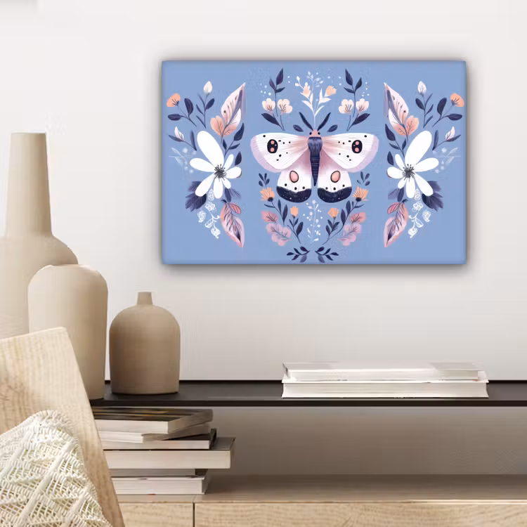 Vlinder - Vleugels - Stippen - Bloemen canvas 2cm klein -sfeer6