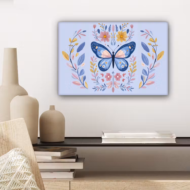 Vlinder - Lichtblauw - Sierlijk - Bloemen canvas 2cm klein -closeup_print_DE