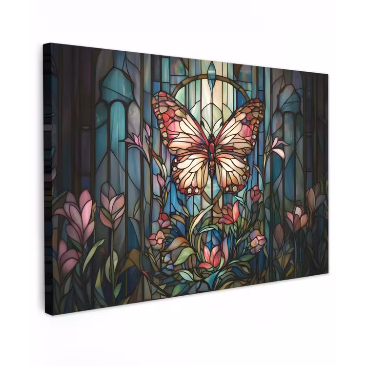 Vlinder - Roze - Bloemen - Bladeren canvas 2cm klein -z3d