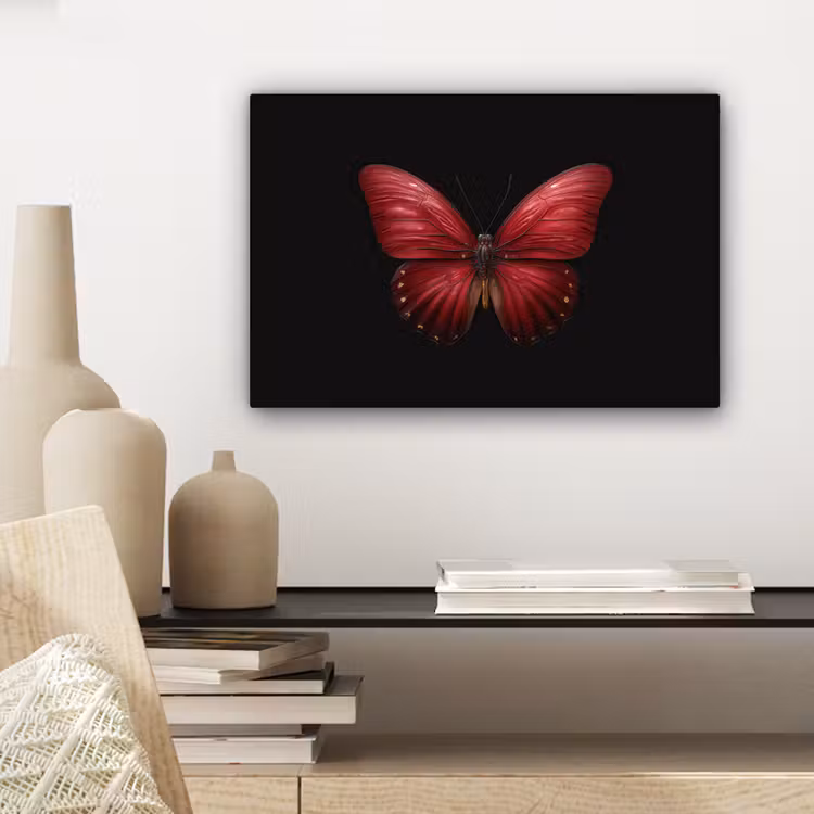 Vlinder - Rood - Minimalistisch canvas 2cm klein -closeup_print_DE