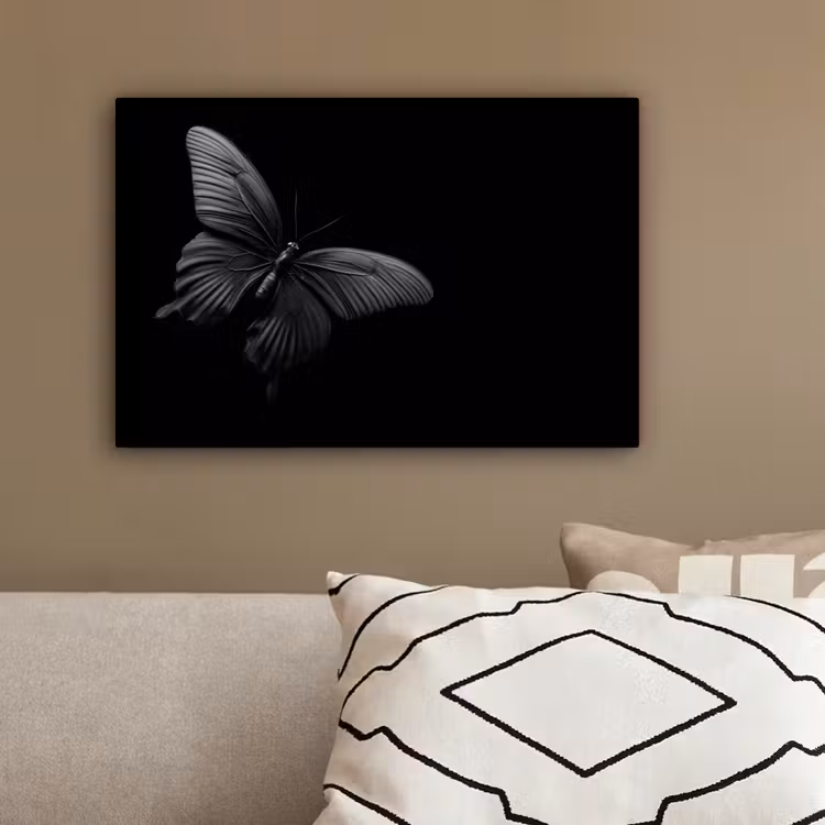 Vlinder - Zwart - Insect - Dieren canvas 2cm klein -sfeer3
