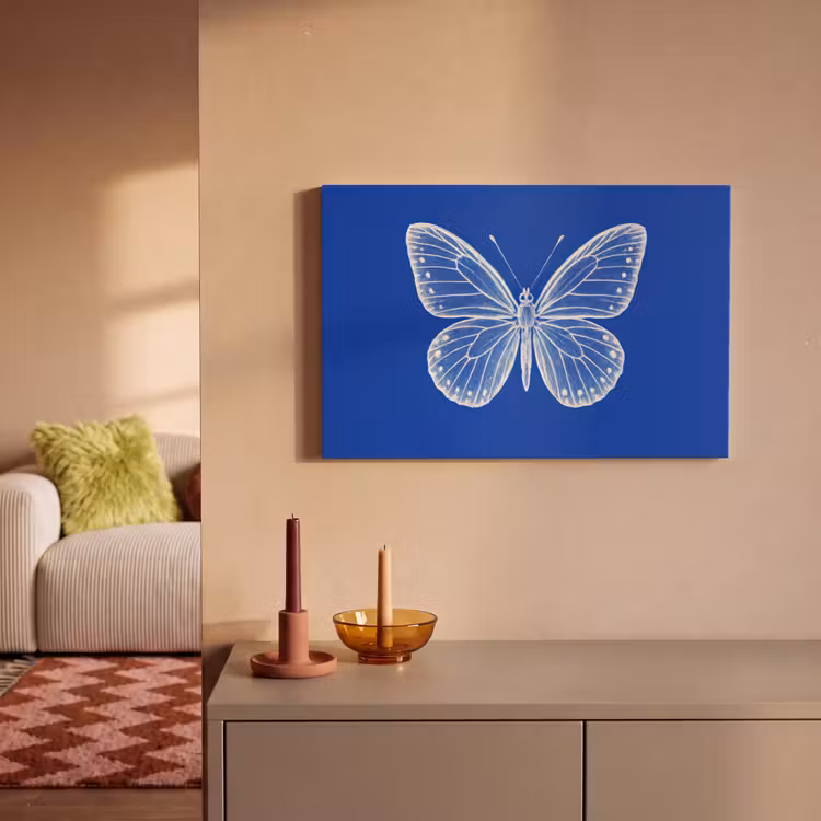 Vlinder - Wit - Getekend - Stippen canvas 2cm klein -sfeer1