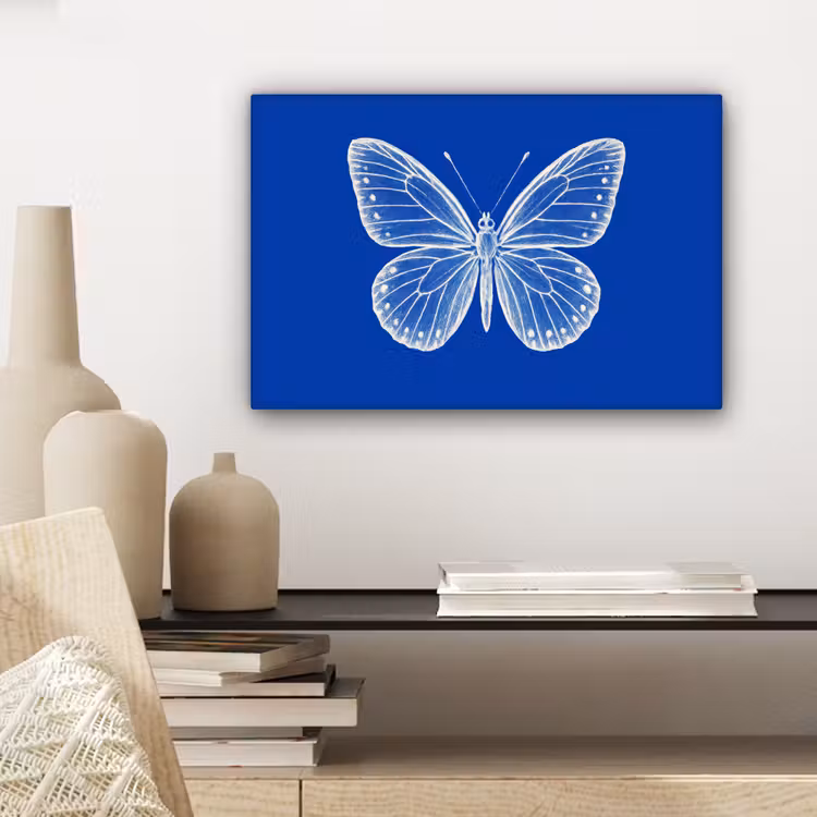 Vlinder - Wit - Getekend - Stippen canvas 2cm klein -closeup_print_DE