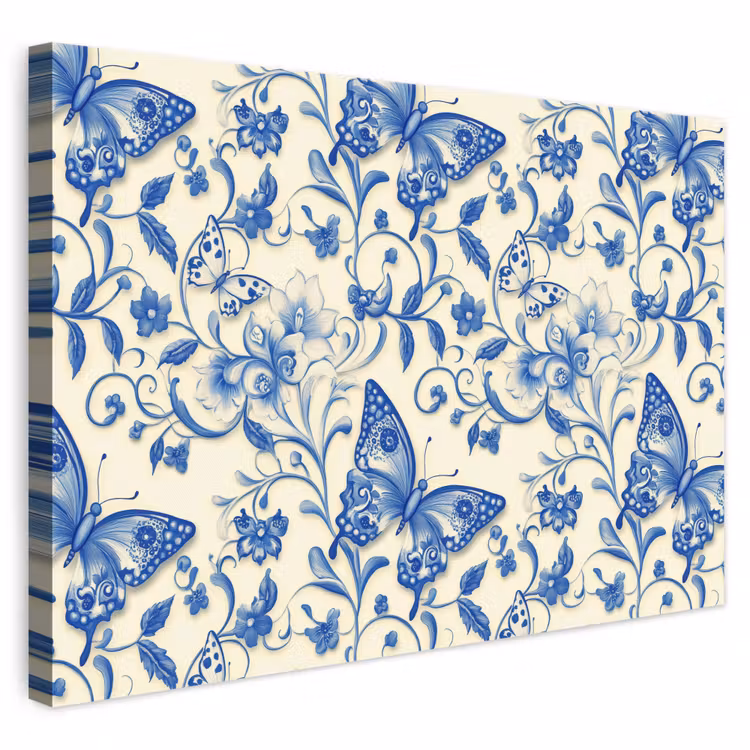 Vlinders - Bloemen - Blauw - Botanisch canvas 2cm klein 34 -3d