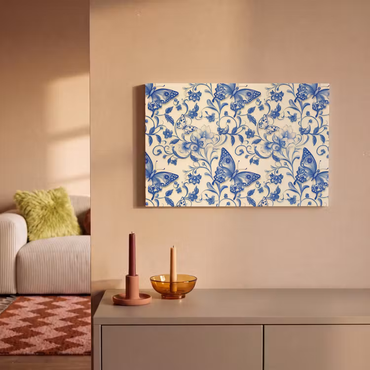 Vlinders - Bloemen - Blauw - Botanisch canvas 2cm klein 34 -sfeer1