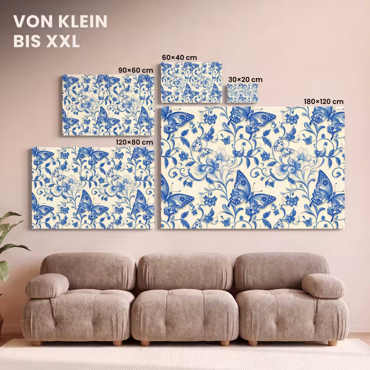 Vlinders - Bloemen - Blauw - Botanisch canvas 2cm klein 34 -Xsfeer8_DE