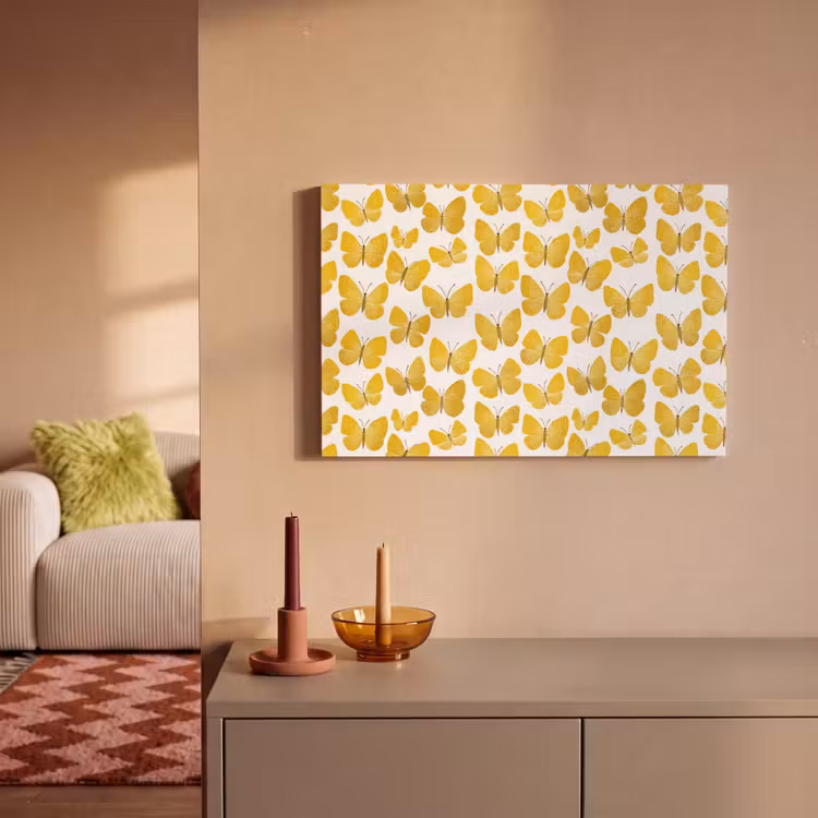 Vlinders - Botanisch - Illustratie - Geel - Wit canvas 2cm klein 34 -sfeer1