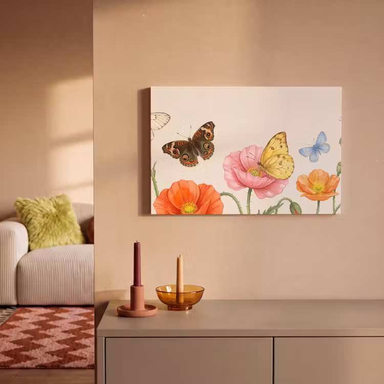Vlinders - Klaprozen - Illustratie - Kleurrijk canvas 2cm klein -sfeer1