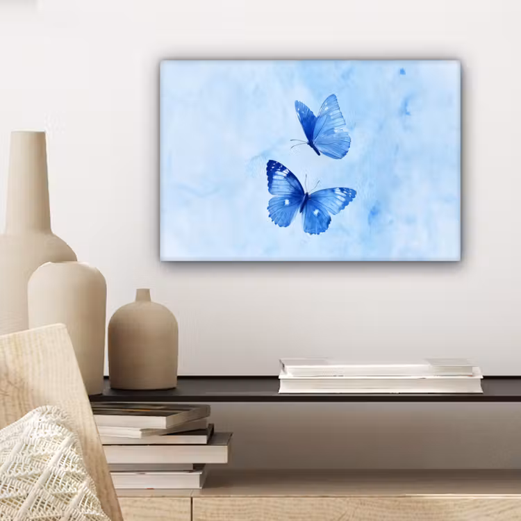 Vlinders - Sierlijk - Blauw canvas 2cm klein -closeup_print_DE