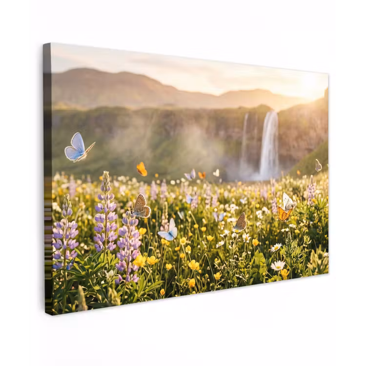 Vlinders - Waterval - Bloemenveld canvas 2cm klein -z3d