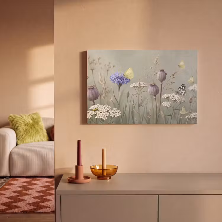 Vlinders - Wildbloemen - Illustratie - Kleurrijk canvas 2cm klein -sfeer1