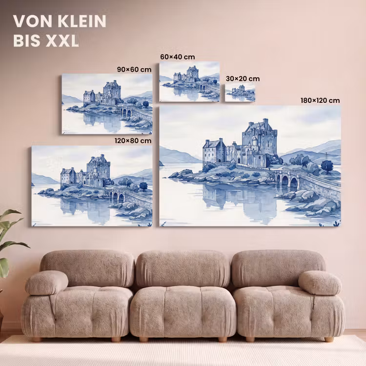 Schots - Kasteel - Blauw - Aquarel canvas 2cm klein -Xsfeer8_DE