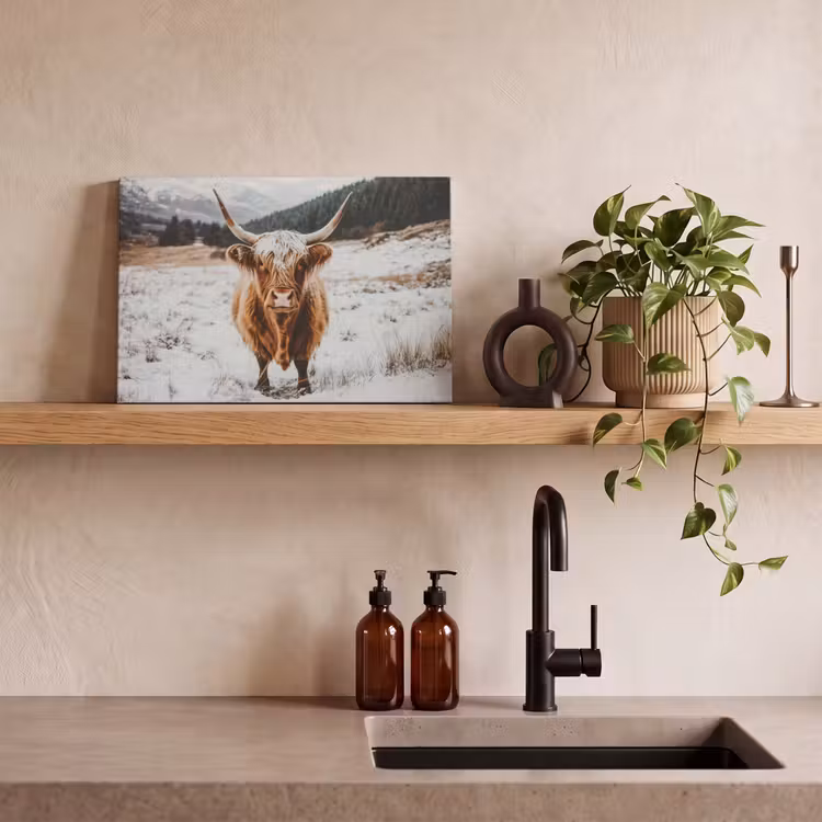Schotse Hooglander - Landschap - Sneeuw - Bergen - Winter canvas 2cm klein -sfeer6