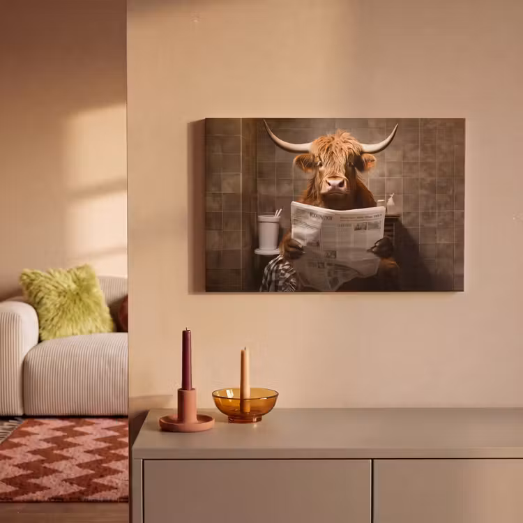 Schotse hooglander - Krant - Toilet canvas 2cm klein -sfeer1